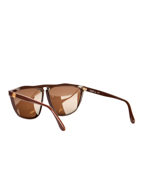 Gucci Vintage 1980s Brown Orange Keyhole Notch GG61 Sunglasses