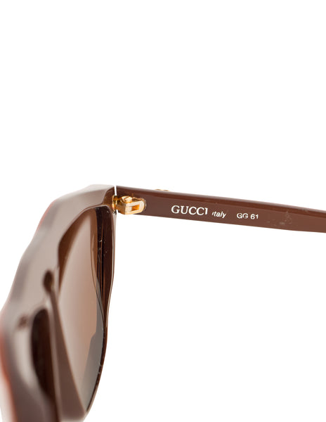 Gucci Vintage 1980s Brown Orange Keyhole Notch GG61 Sunglasses