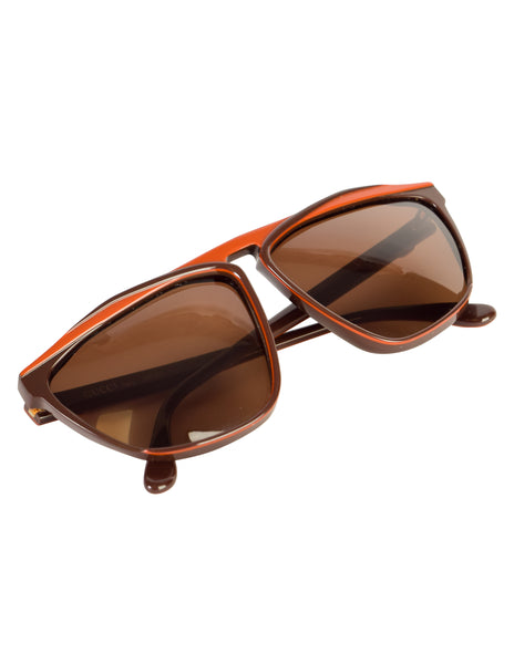 Gucci Vintage 1980s Brown Orange Keyhole Notch GG61 Sunglasses