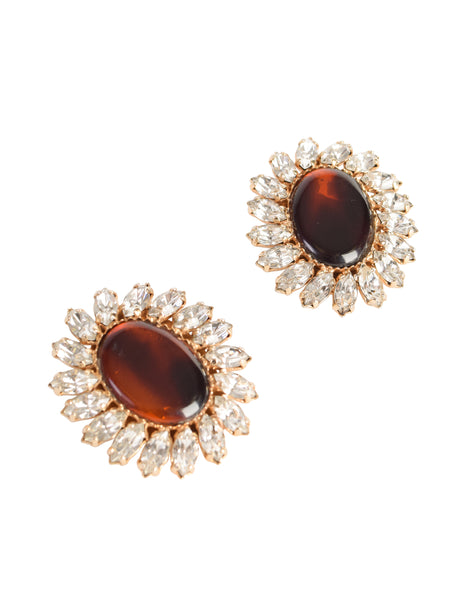 Gucci Vintage Oversized Brown Resin and Clear Rhinestone Statement Earrings