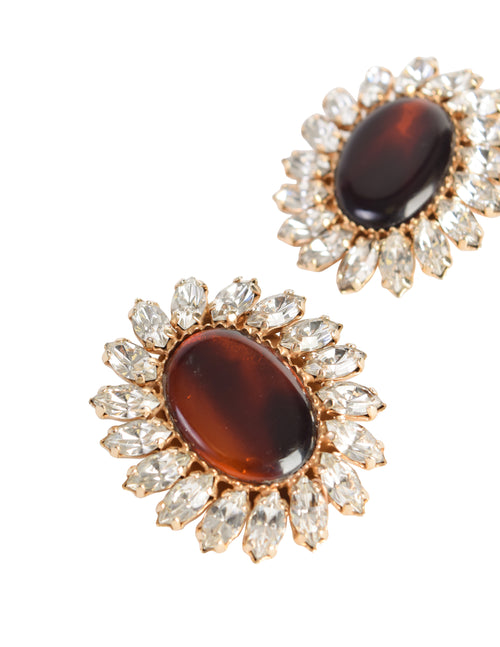 Gucci Vintage Oversized Brown Resin and Clear Rhinestone Statement