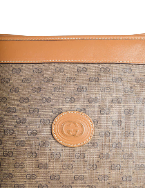 Gucci Vintage Large Caramel Leather and Brown Monogram Coated