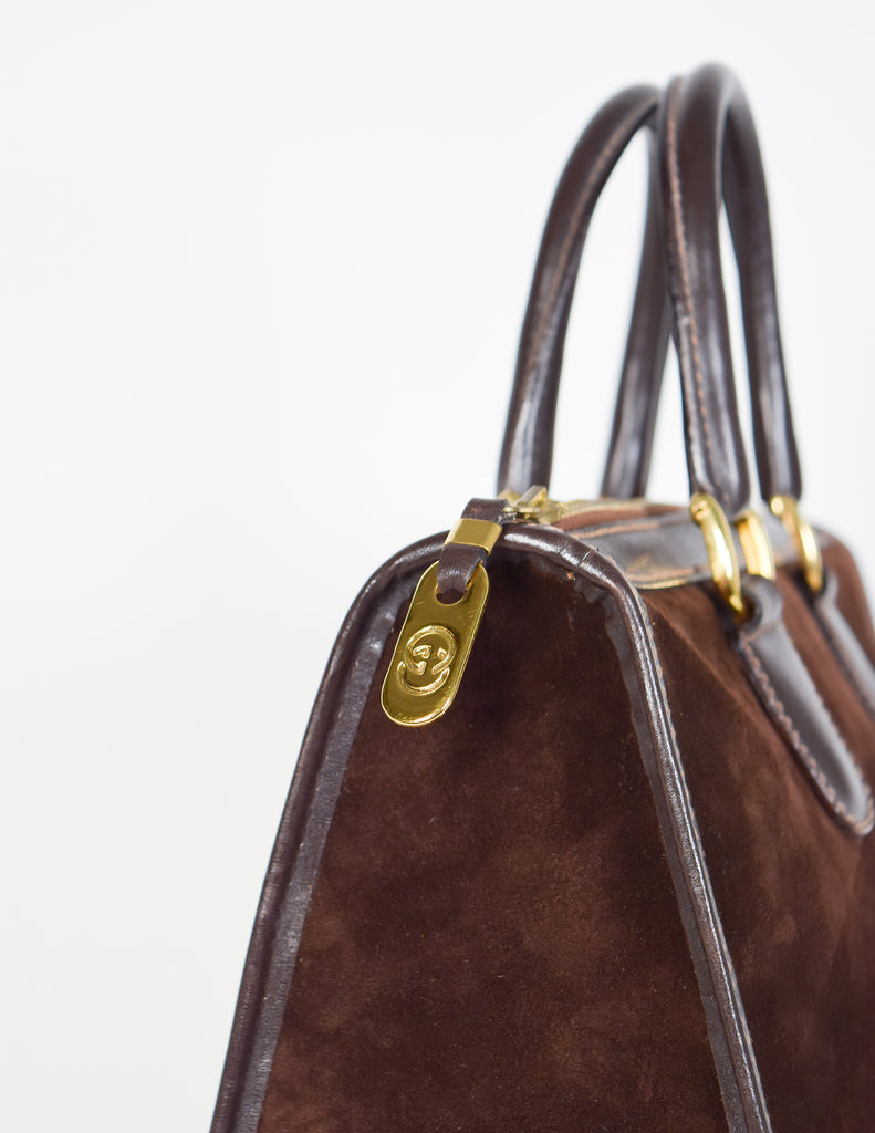 Gucci Vintage 1970s Brown Suede and Leather Top Handle Bag