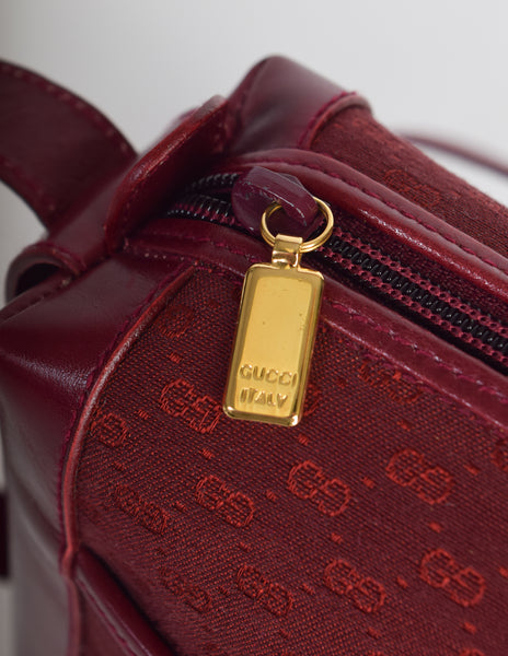 Gucci Vintage Maroon Leather and GG Logo Monogram Fabric Crossbody Bag