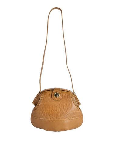 Gucci Vintage Tan Lizard Gathered Leather Rounded Hinged Shoulder Bag