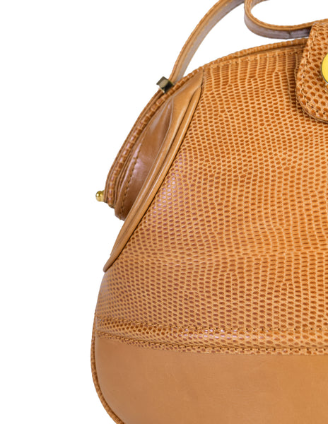 Gucci Vintage Tan Lizard Gathered Leather Rounded Hinged Shoulder Bag