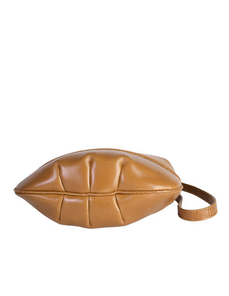 Gucci Vintage Tan Lizard Gathered Leather Rounded Hinged Shoulder Bag