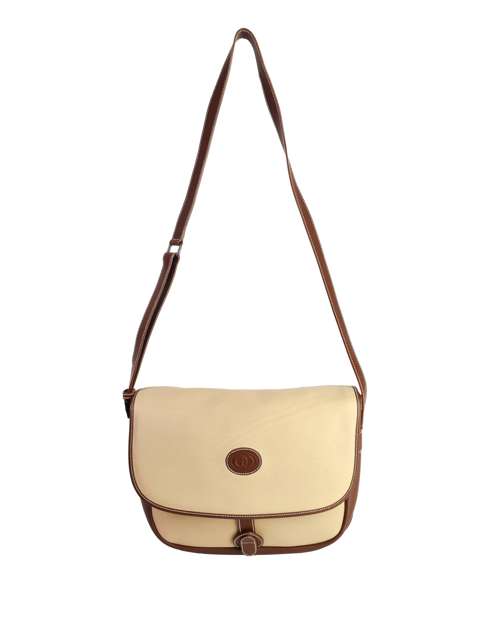 Gucci Vintage Beige and Brown Leather Logo Front Crossbody Shoulder Bag