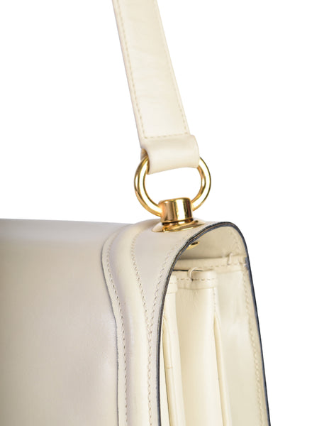 Gucci Vintage Blondie Creamy Off White Leather Large Gold GG Logo Shoulder Bag
