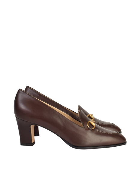Gucci Vintage Dark Brown Leather Horsebit Loafer Heels