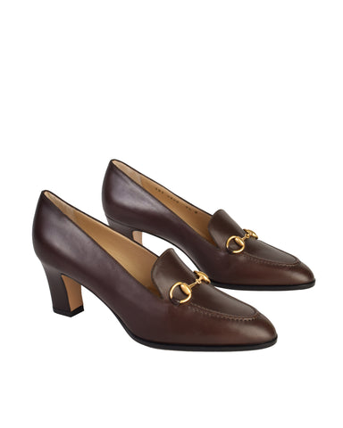 Gucci Vintage Dark Brown Leather Horsebit Loafer Heels