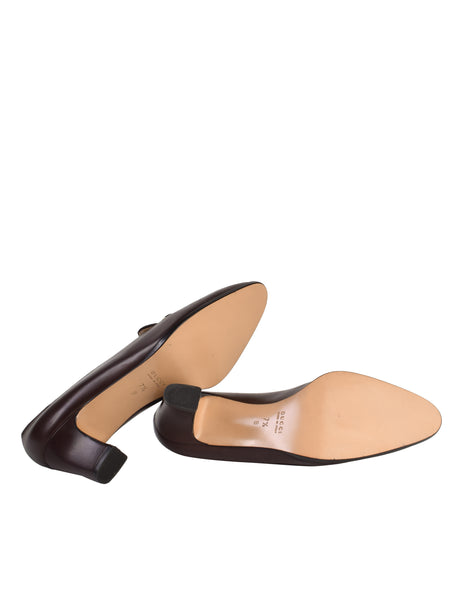 Gucci Vintage Dark Brown Leather Horsebit Loafer Heels