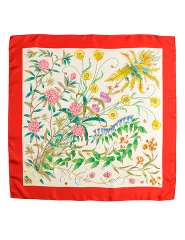 Gucci Vintage V. Accornero Multicolor Flora Floral Red Border Silk Scarf