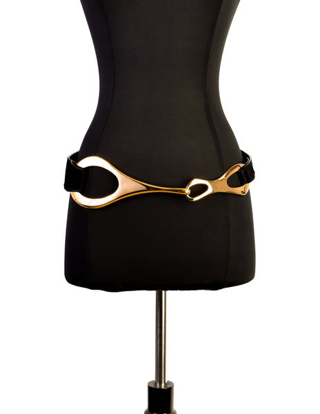 Gucci Vintage Tom Ford Era Gold Ellipse and Black Pony Hair Hip Belt