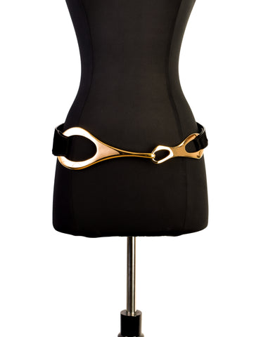 Gucci Vintage Tom Ford Era Gold Ellipse and Black Pony Hair Hip Belt