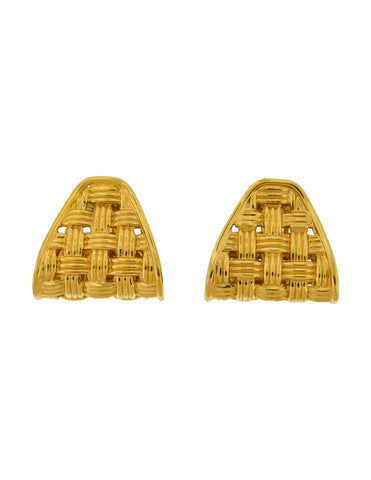 Gucci Vintage 1993 Gold Plated Basket Weave Curled Statement Earrings