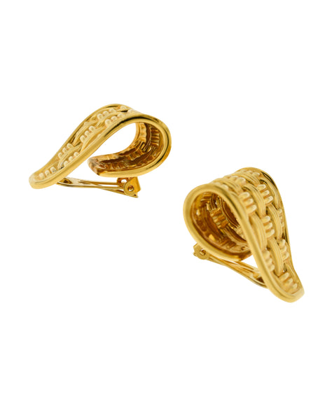 Gucci Vintage 1993 Gold Plated Basket Weave Curled Statement Earrings