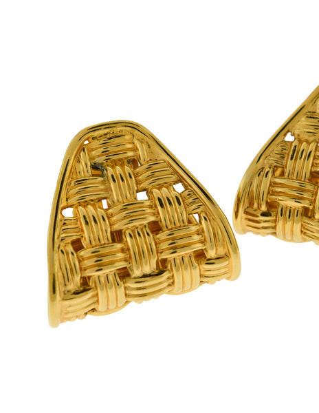Gucci Vintage 1993 Gold Plated Basket Weave Curled Statement Earrings