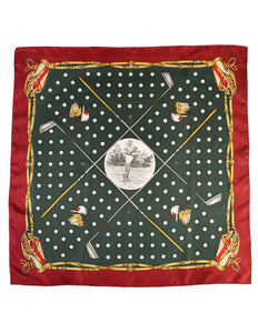 Gucci Vintage Golf Theme Red Green Gold Silk Scarf