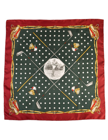 Gucci Vintage Golf Theme Red Green Gold Silk Scarf