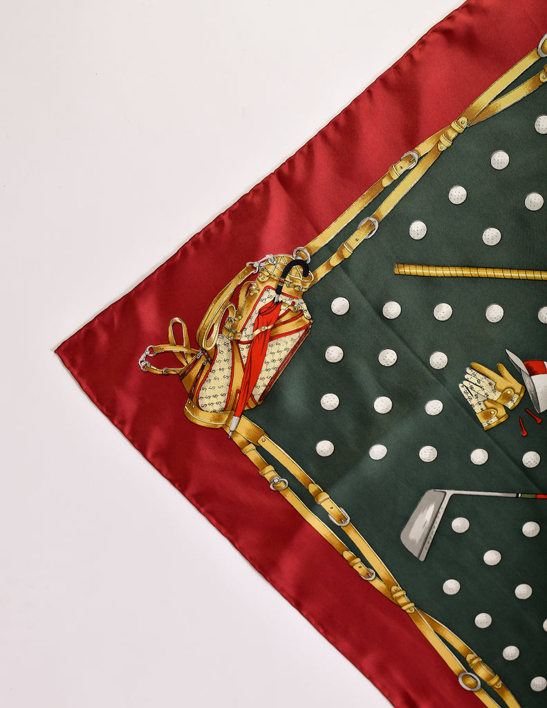 春夏新作 Red Theme Golf Vintage Gucci Green Scarf Silk Gold 小物