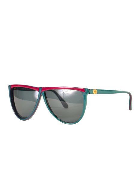 Gucci Vintage 1980s Green Red GG62 Sunglasses