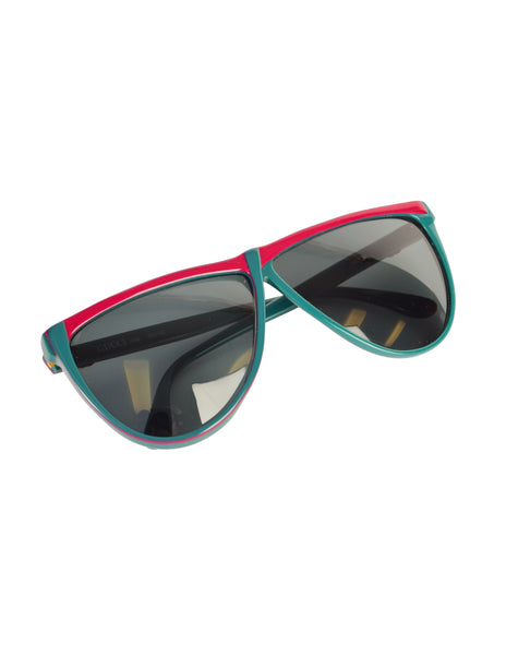 Gucci Vintage 1980s Green Red GG62 Sunglasses