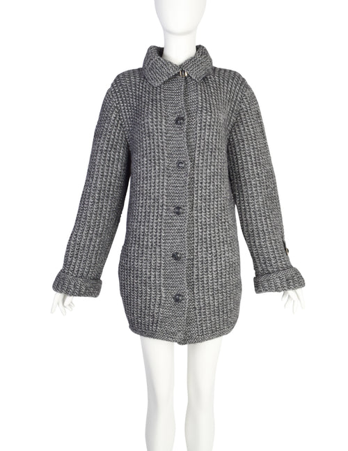 Gucci Vintage Grey Knit Alpaca Mohair Button Up Sweater Jacket