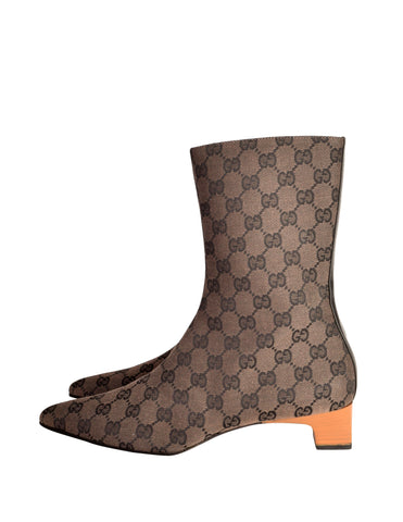 Gucci Vintage Monogram GG Logo Fabric Pointed Toe Boots