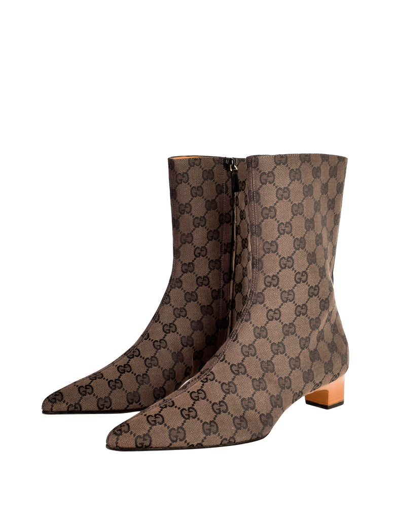 Gucci Vintage Monogram GG Logo Fabric Pointed Toe Boots Amarcord Vintage Fashion