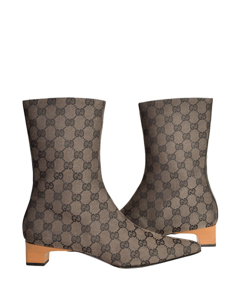 Gucci Vintage Monogram GG Logo Fabric Pointed Toe Boots