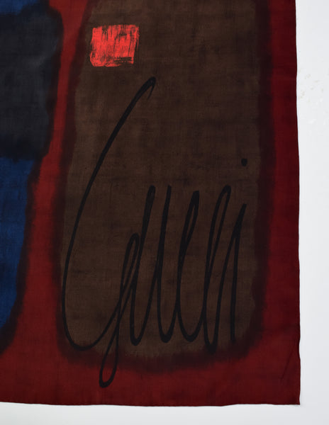 Gucci Vintage 1980s Moody Abstract Art Print Silk Scarf