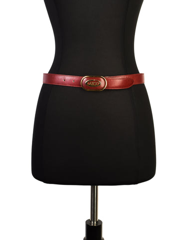 Gucci Vintage Gold and Burgundy Red Leather Belt