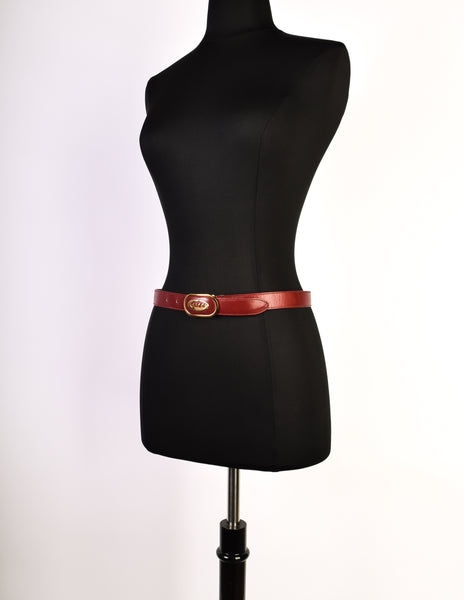 Gucci Vintage Gold and Burgundy Red Leather Belt
