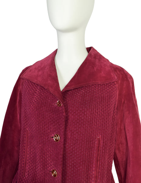 Gucci Vintage 1970s Raspberry Intrecciato Suede Jacket