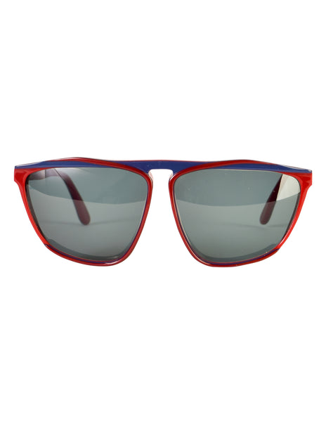 Gucci Vintage 1980s Burgundy Blue Keyhole Notch GG61 Sunglasses