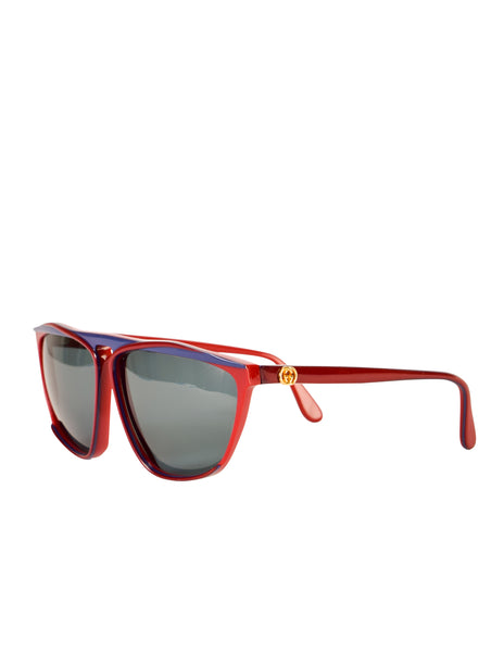 Gucci Vintage 1980s Burgundy Blue Keyhole Notch GG61 Sunglasses