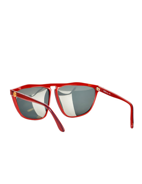 Gucci Vintage 1980s Burgundy Blue Keyhole Notch GG61 Sunglasses
