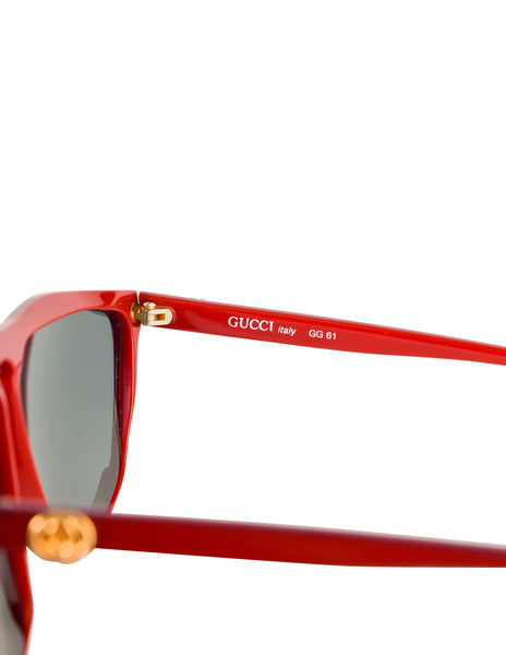 Gucci Vintage 1980s Burgundy Blue Keyhole Notch GG61 Sunglasses