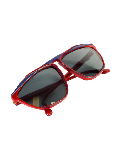 Gucci Vintage 1980s Burgundy Blue Keyhole Notch GG61 Sunglasses