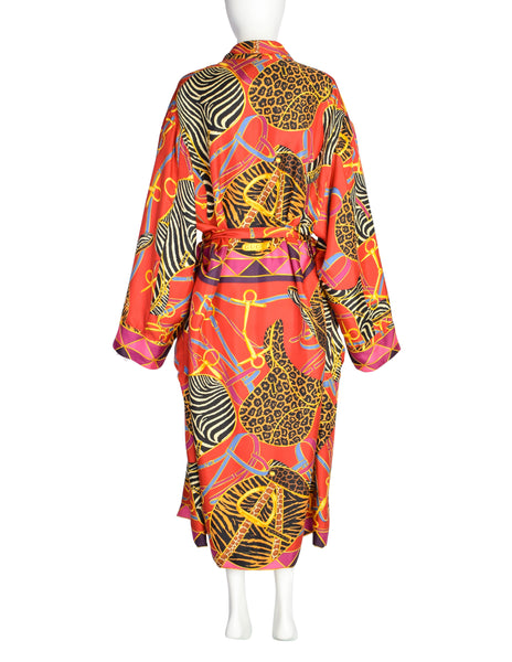 Gucci Vintage Tom Ford Era Red Multicolor Saddle Animal Print Silk Robe