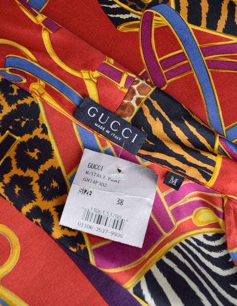 Gucci Vintage Tom Ford Era Red Multicolor Saddle Animal Print Silk Robe