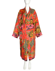 Gucci Vintage Tom Ford Era Red Multicolor Saddle Animal Print Silk Robe