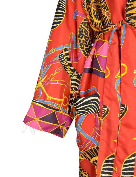 Gucci Vintage Tom Ford Era Red Multicolor Saddle Animal Print Silk Robe