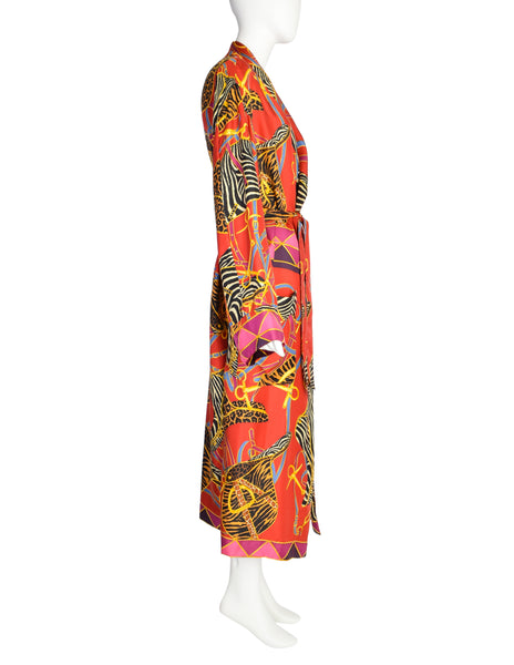 Gucci Vintage Tom Ford Era Red Multicolor Saddle Animal Print Silk Robe