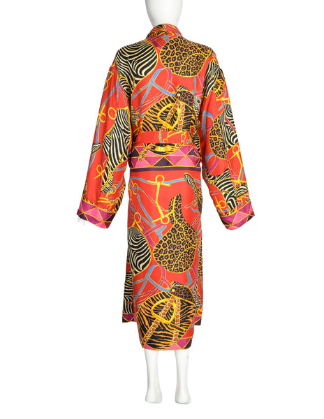 Gucci Vintage Tom Ford Era Red Multicolor Saddle Animal Print Silk Robe