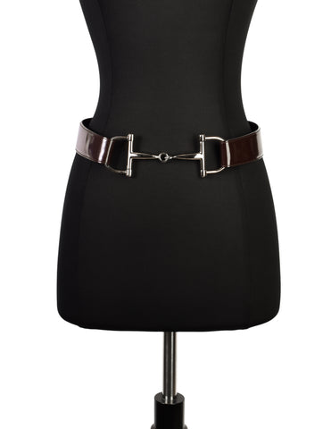 Gucci Vintage Tom Ford Era Reddish Brown Patent Leather Silver Horsebit Belt
