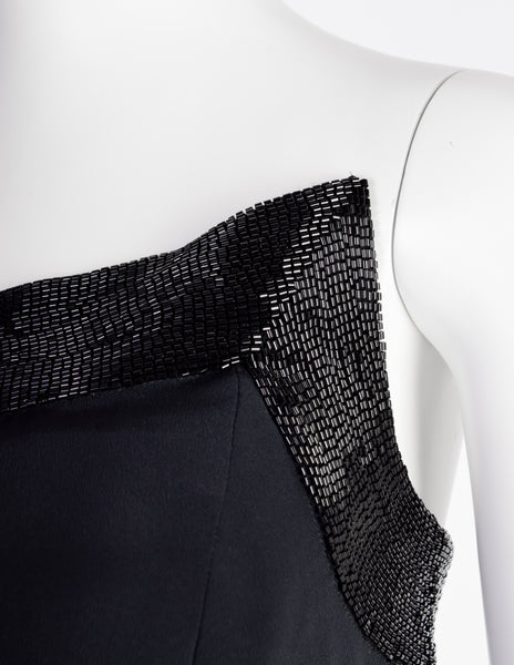 Gucci Vintage 1990s Black Silk Asymmetric Beaded Mini Dress