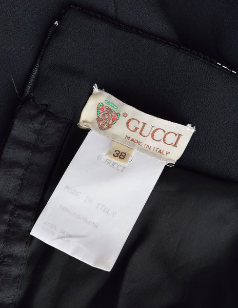 Gucci Vintage 1990s Black Silk Asymmetric Beaded Mini Dress