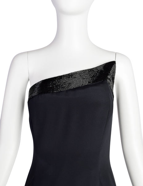 Gucci Vintage 1990s Black Silk Asymmetric Beaded Mini Dress